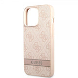 Guess iPhone 13 Pro -suojakuori Printed Stripe Bottom, vaaleanpunainen
