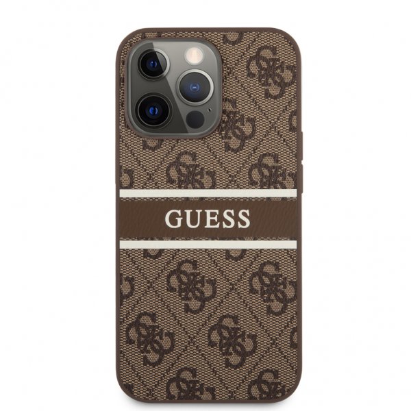 Guess iPhone 13 Pro -suojakuori, Printed Stripe, ruskea
