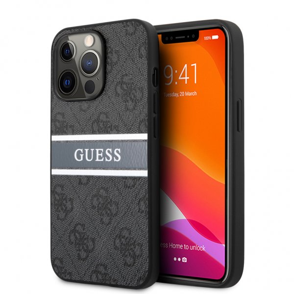 Guess iPhone 13 Pro -suojakuori Printed Stripe, harmaa