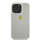 Ferrari iPhone 13 Pro -kuori, aitoa hiilikuitua, metallilogo, hopea