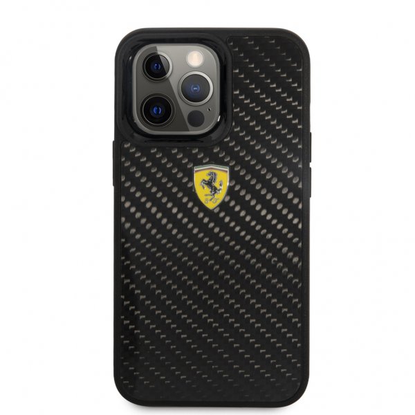 Ferrari iPhone 13 Pro -suojakuori, aitoa hiilikuitua, metallilogolla, musta
