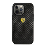 Ferrari iPhone 13 Pro -suojakuori, aitoa hiilikuitua, metallilogolla, musta
