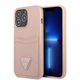 Guess iPhone 13 Pro Saffiano Double Cardslot -kuori, pinkki