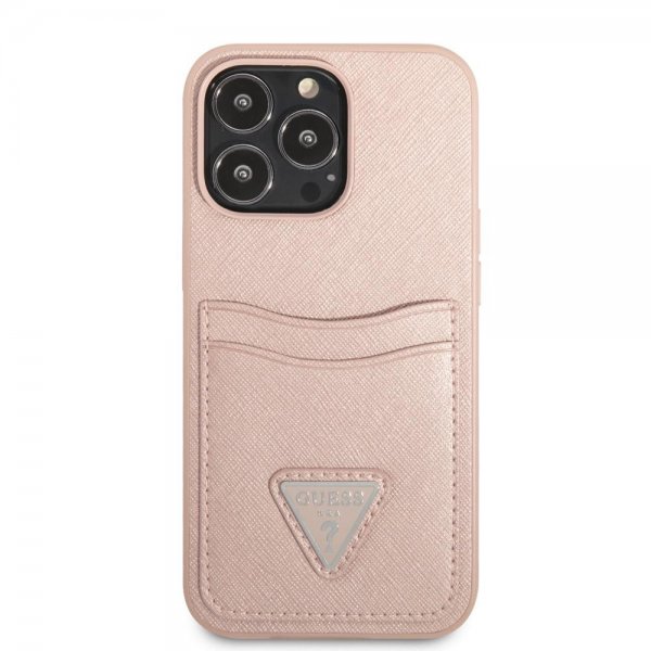 Guess iPhone 13 Pro Saffiano Double Cardslot -kuori, pinkki