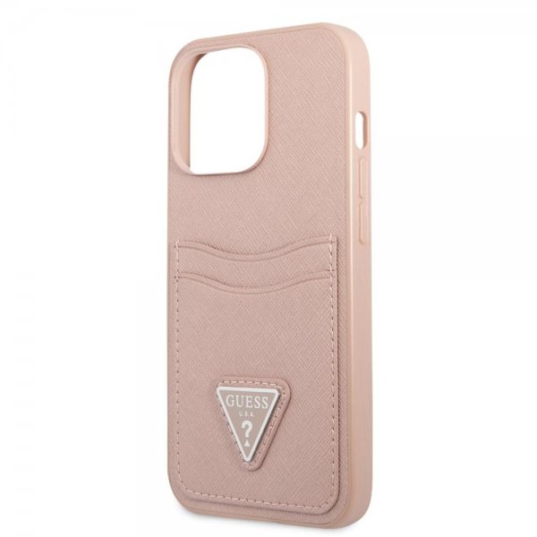 Guess iPhone 13 Pro Saffiano Double Cardslot -kuori, pinkki