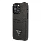 Guess iPhone 13 Pro Saffiano Double Cardslot -kuori, musta
