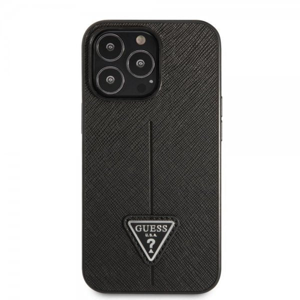 Guess iPhone 13 Pro Saffiano Metal Triangle Suoja Musta