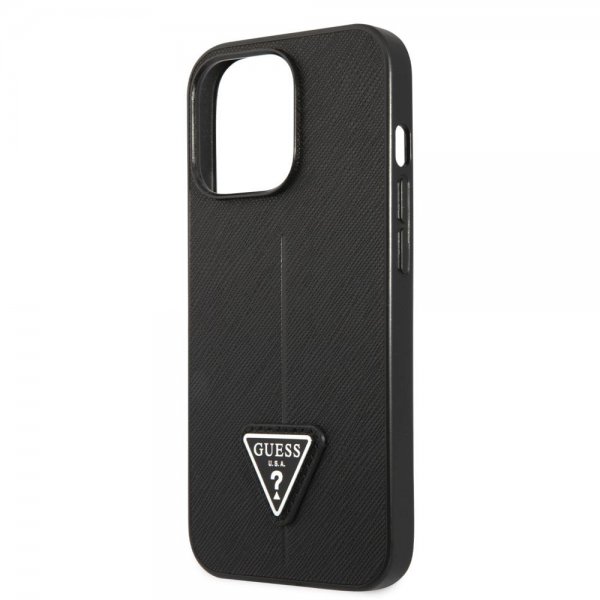 Guess iPhone 13 Pro Saffiano Metal Triangle Suoja Musta