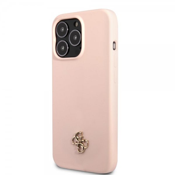 Guess iPhone 13 Pro -silikonikuori Metal Logo 4G, vaaleanpunainen