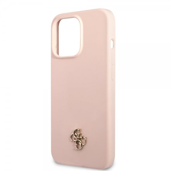 Guess iPhone 13 Pro -silikonikuori Metal Logo 4G, vaaleanpunainen