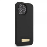 Guess iPhone 13 Pro -silikonikuori, metallilevy, MagSafe, musta