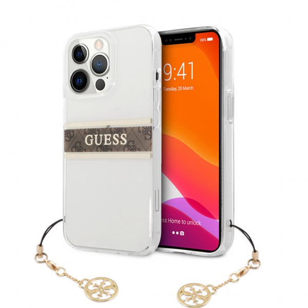 Guess iPhone 13 Pro Suojakuori Stripe Charm Ruskea