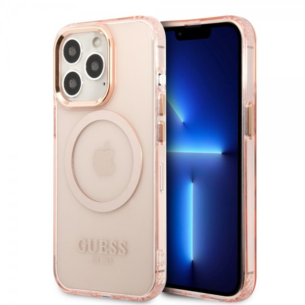 Guess iPhone 13 Pro -läpinäkyvä MagSafe-kuori, pinkki