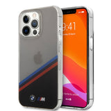 BMW iPhone 13 Pro -suojakuori, Tricolor Stripe, läpinäkyvä, musta