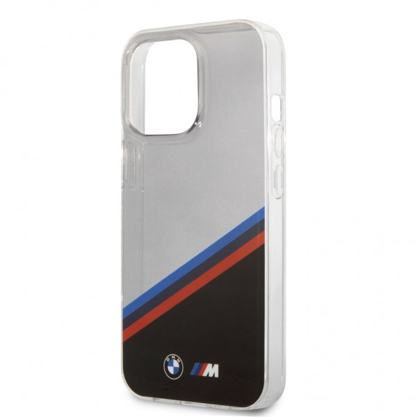 BMW iPhone 13 Pro -suojakuori, Tricolor Stripe, läpinäkyvä, musta