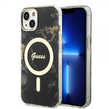 Guess iPhone 13 -suojakuori Golden Marble MagSafe, musta