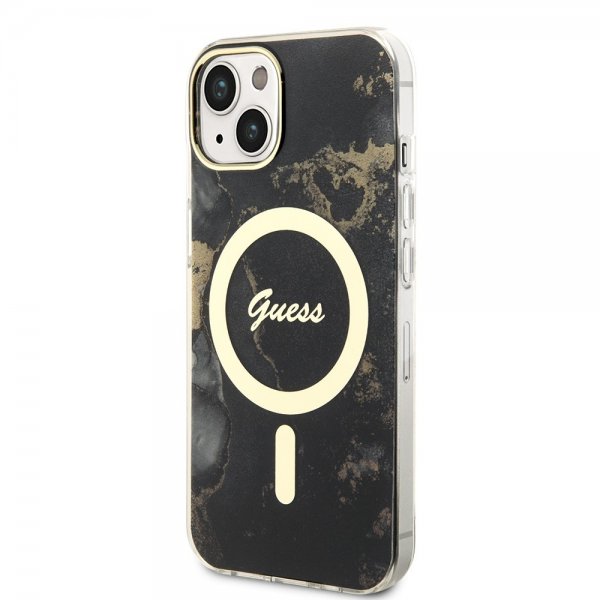 Guess iPhone 13 -suojakuori Golden Marble MagSafe, musta