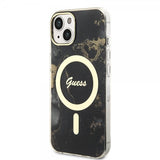 Guess iPhone 13 -suojakuori Golden Marble MagSafe, musta