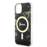 Guess iPhone 13 -suojakuori Golden Marble MagSafe, musta