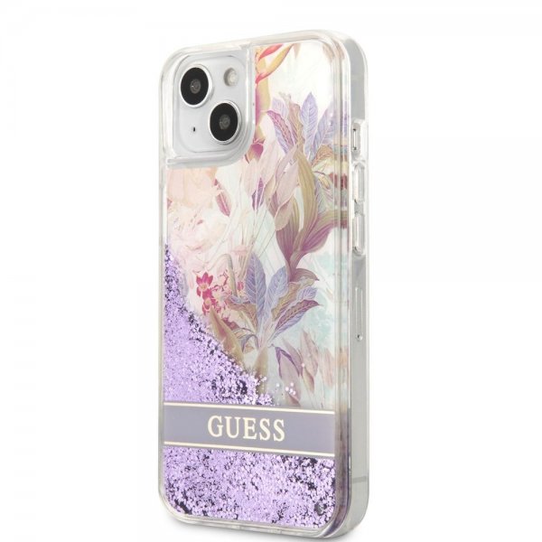 Guess iPhone 13 Kuoret Liquid Glitter Flower Pattern Violetti