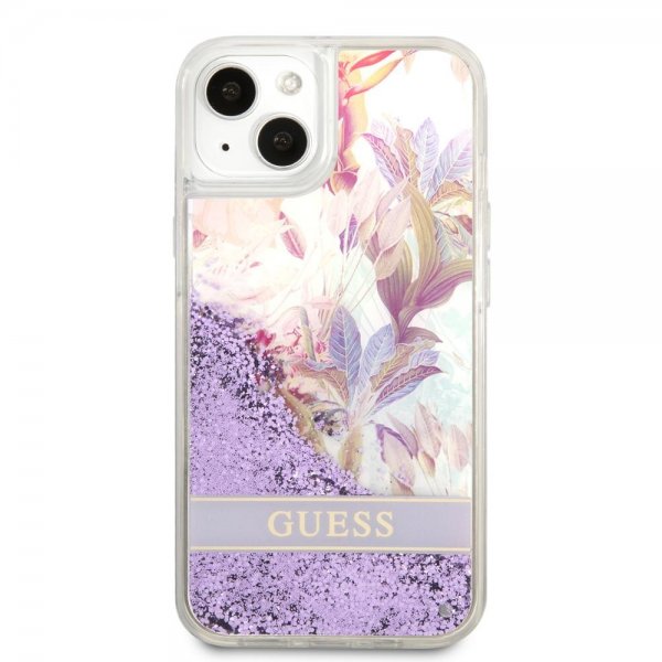 Guess iPhone 13 Kuoret Liquid Glitter Flower Pattern Violetti