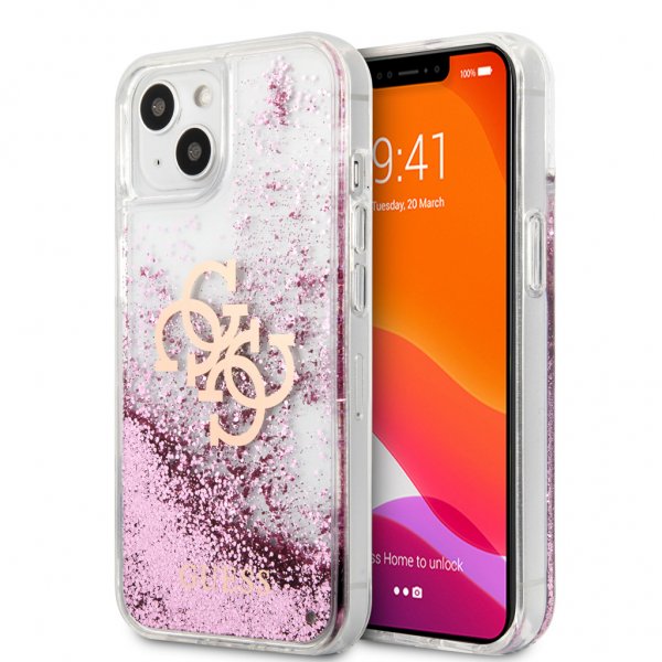 Guess iPhone 13 Kuori Liquid Glitter Pinkki