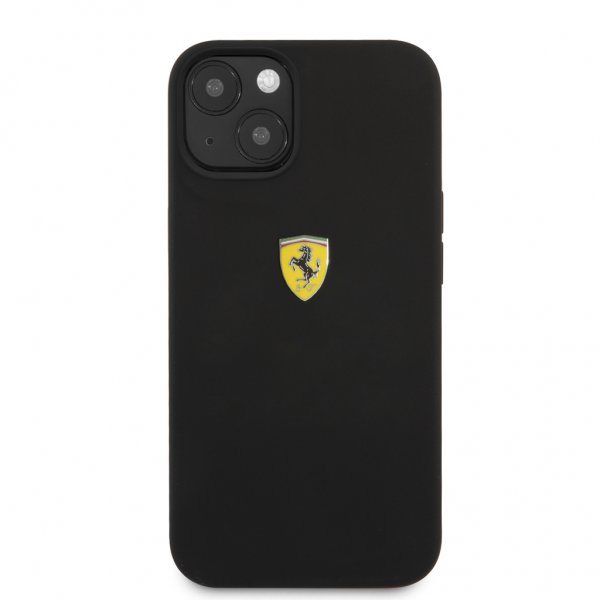 Ferrari iPhone 13 Kuori Nestemäinen Silikoni Metallilogo Musta