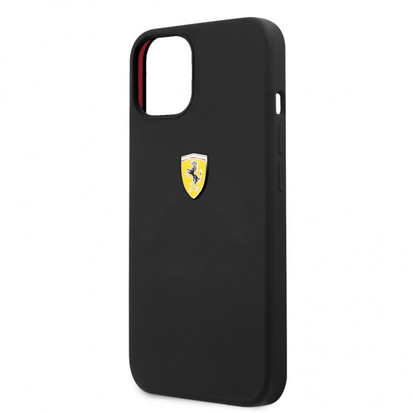 Ferrari iPhone 13 Kuori Nestemäinen Silikoni Metallilogo Musta