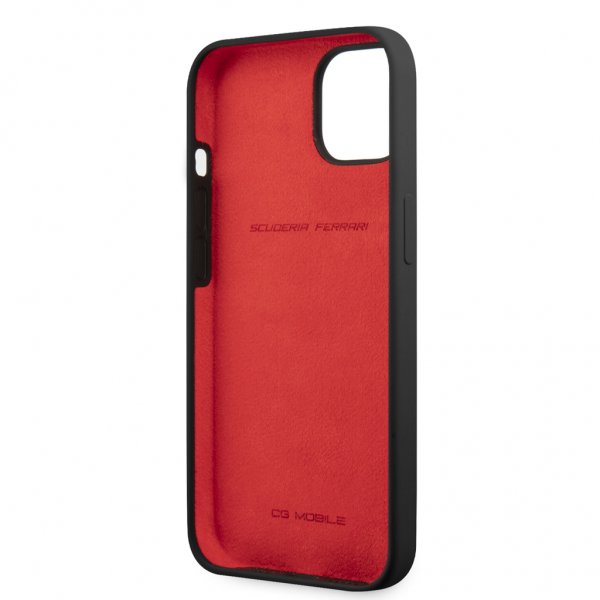 Ferrari iPhone 13 Kuori Nestemäinen Silikoni Metallilogo Musta