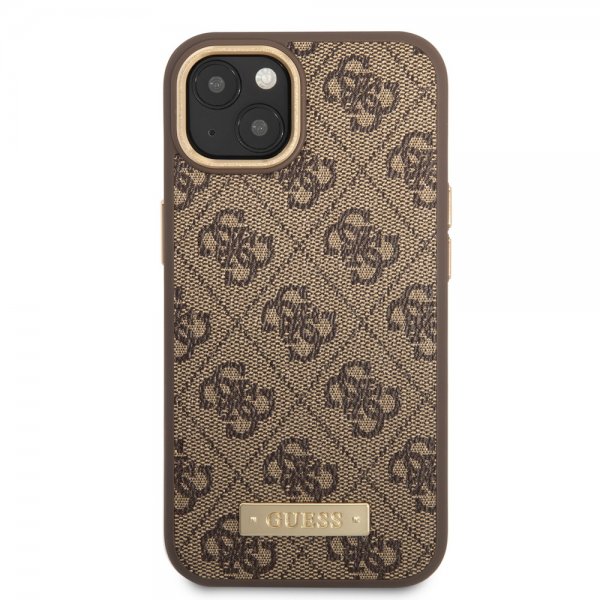 Guess iPhone 13 -suojakuori Metal Plate Logo MagSafe ruskea
