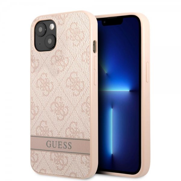Guess iPhone 13 Kuori Printed Stripe Bottom Pinkki