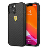 Ferrari iPhone 13 Kuori Aito Hiilikuitu Metalli Logo Musta