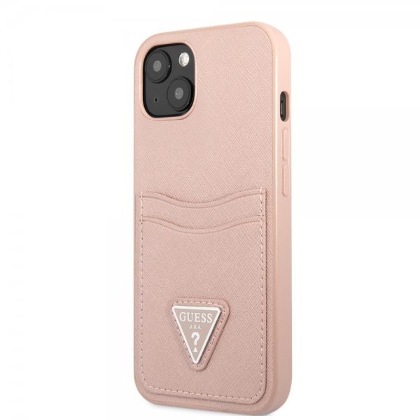 Guess iPhone 13 -kuori Saffiano Double Cardslot, ruusukulta