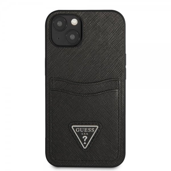 Guess iPhone 13 Kuori Saffiano Double Cardslot Musta