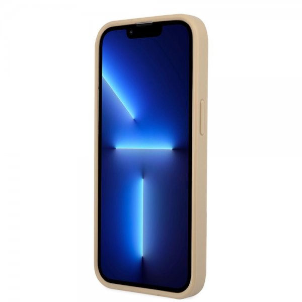 Guess iPhone 13 Kuori Saffiano Metal Triangle Beige