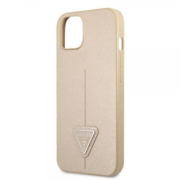 Guess iPhone 13 Kuori Saffiano Metal Triangle Beige