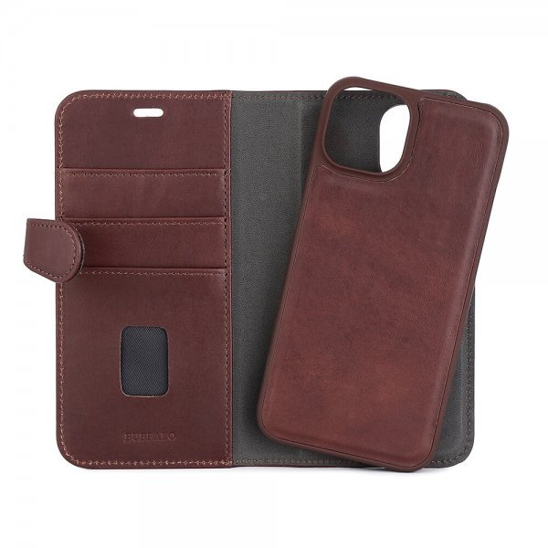 Buffalo iPhone 13/14/15 Kotelo 2-in-1 Irrotettava lompakko Ruskea