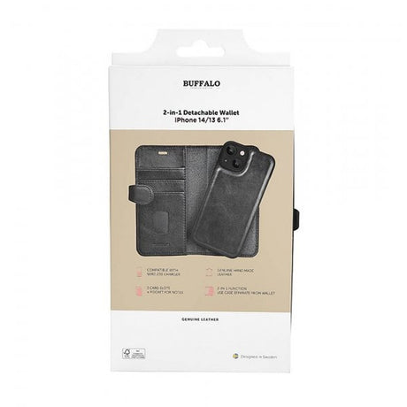 Buffalo iPhone 13/14/15 Kotelo 2-in-1 Irrotettava Lompakko Musta