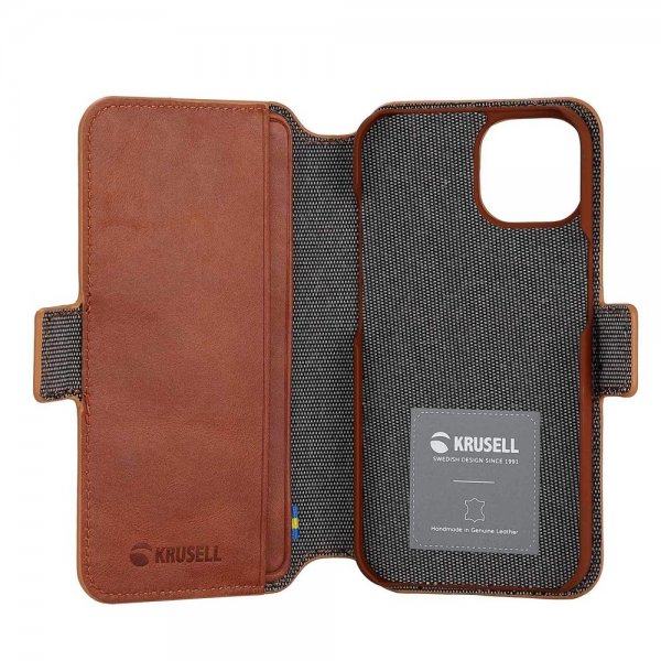 Krusell iPhone 14 Suojakotelo Leather PhoneWallet Konjakki