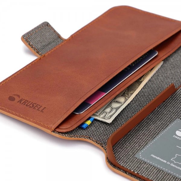 Krusell iPhone 14 Suojakotelo Leather PhoneWallet Konjakki