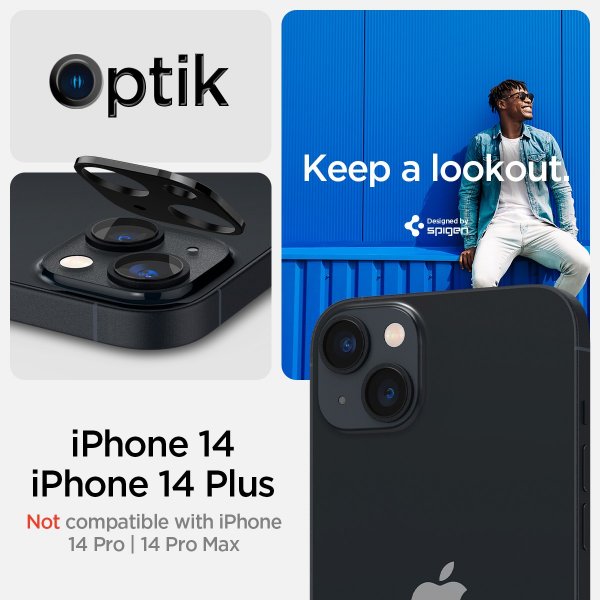 Spigen iPhone 14/iPhone 14 Plus Kamerasuojalasi.tR Optik, 2 kpl, musta