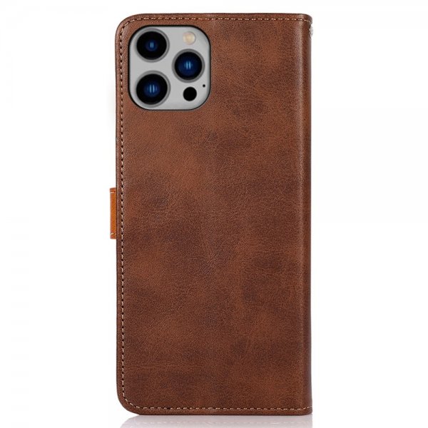 iPhone 14 Plus -kansi, jossa on läppä, ruskea