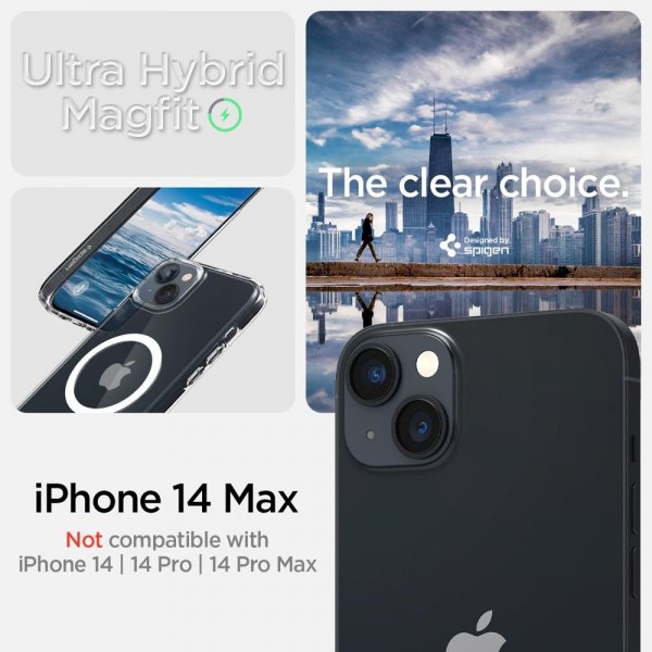 Spigen iPhone 14 Plus -suojakuori Ultra Hybrid MagFit, valkoinen