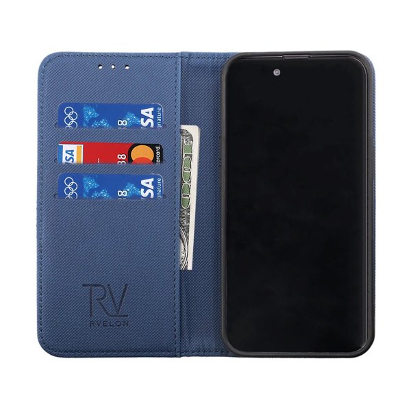 Rvelon iPhone 14 -kotelo taitettavalla korttipaikalla, sininen