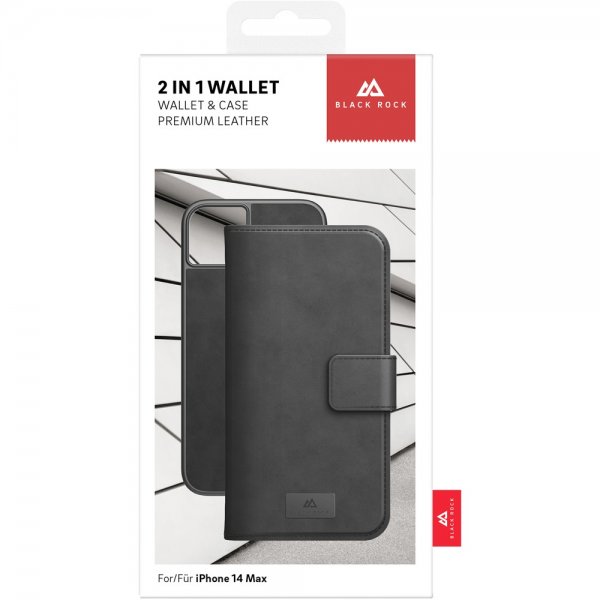 Black Rock iPhone 14 Plus -kotelo, 2-in-1 lompakkokotelo, irrotettava kuori, musta