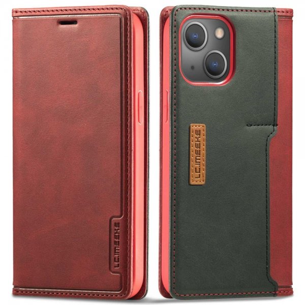 Lc.Imeeke iPhone 14 Plus -kotelo, korttitasku ulkopuolella, punainen