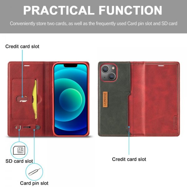 Lc.Imeeke iPhone 14 Plus -kotelo, korttitasku ulkopuolella, punainen