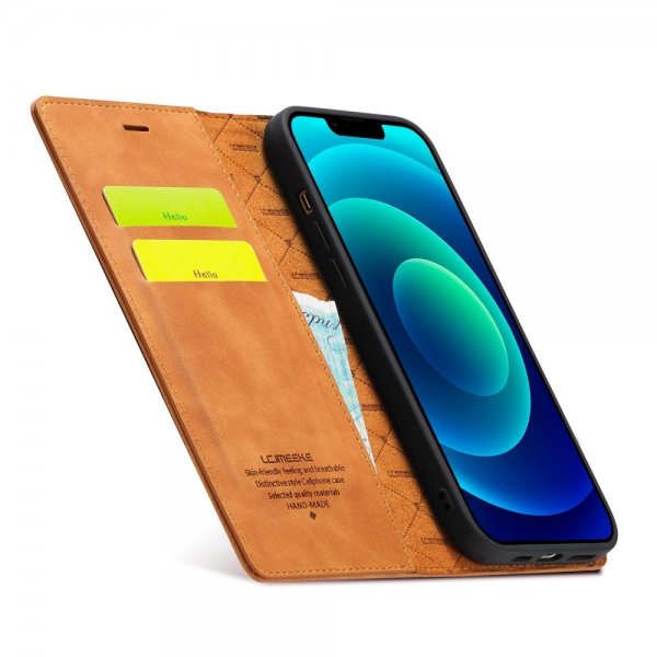Lc.Imeeke iPhone 14 Plus -suojakotelo korttipaikalla, läppämalli, ruskea
