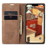 CaseMe iPhone 14 Plus Retro Flip -kotelo, ruskea