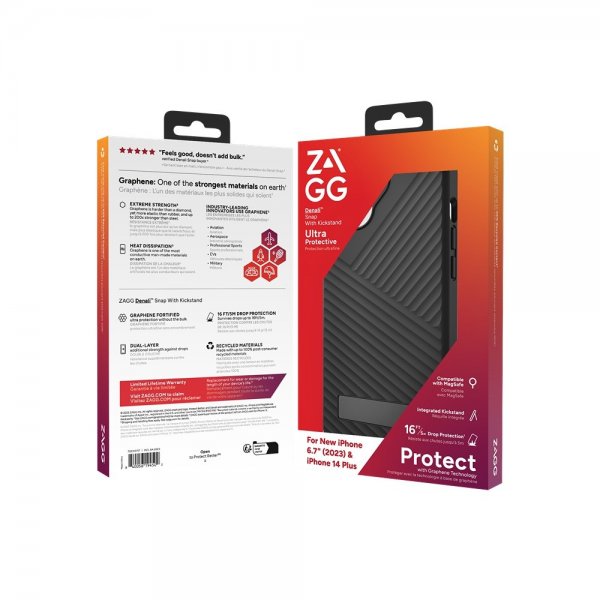 ZAGG iPhone 14 Plus/iPhone 15 Plus -kuori Denali Snap Kickstand Musta